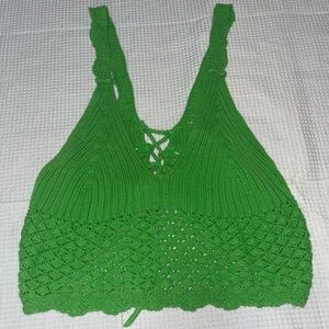 Green Spaghetti Strap Tied Crop Top